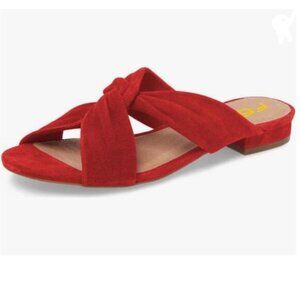 FSJ Red Open Toe Sandals Low Heels Mules Slip On Comfortable Cutout Shoes